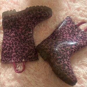 Pink Leopard Print Rain Boots